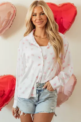 Love Heart Drop Shoulder Puff Sleeve Shirt