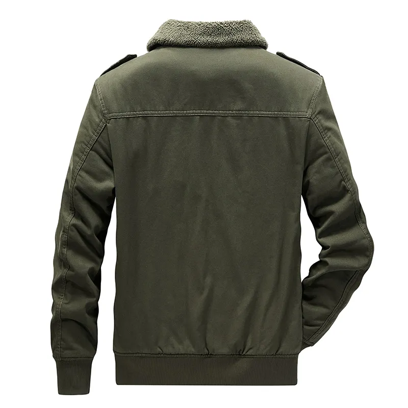 Men Winter Warm Thick Fleece Fur Collar Military Jacket