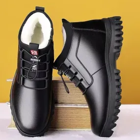 Men's Winter Leather Boots – Plush Warm Anti-Slip Casual Snow Boots, Stylish Outdoor Business Cotton Shoes