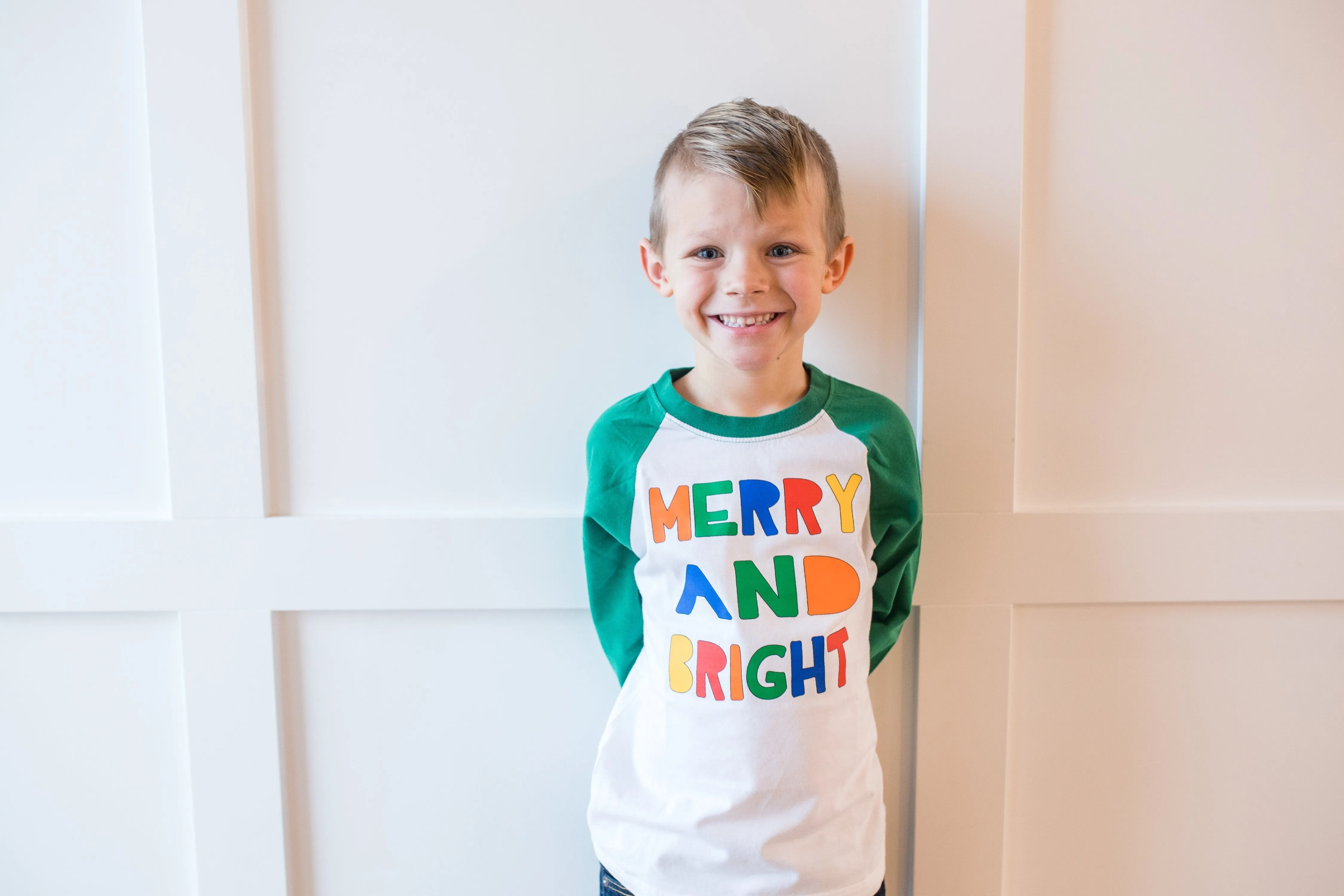 Merry & Bright | GREEN Raglan | Onesie or Tee