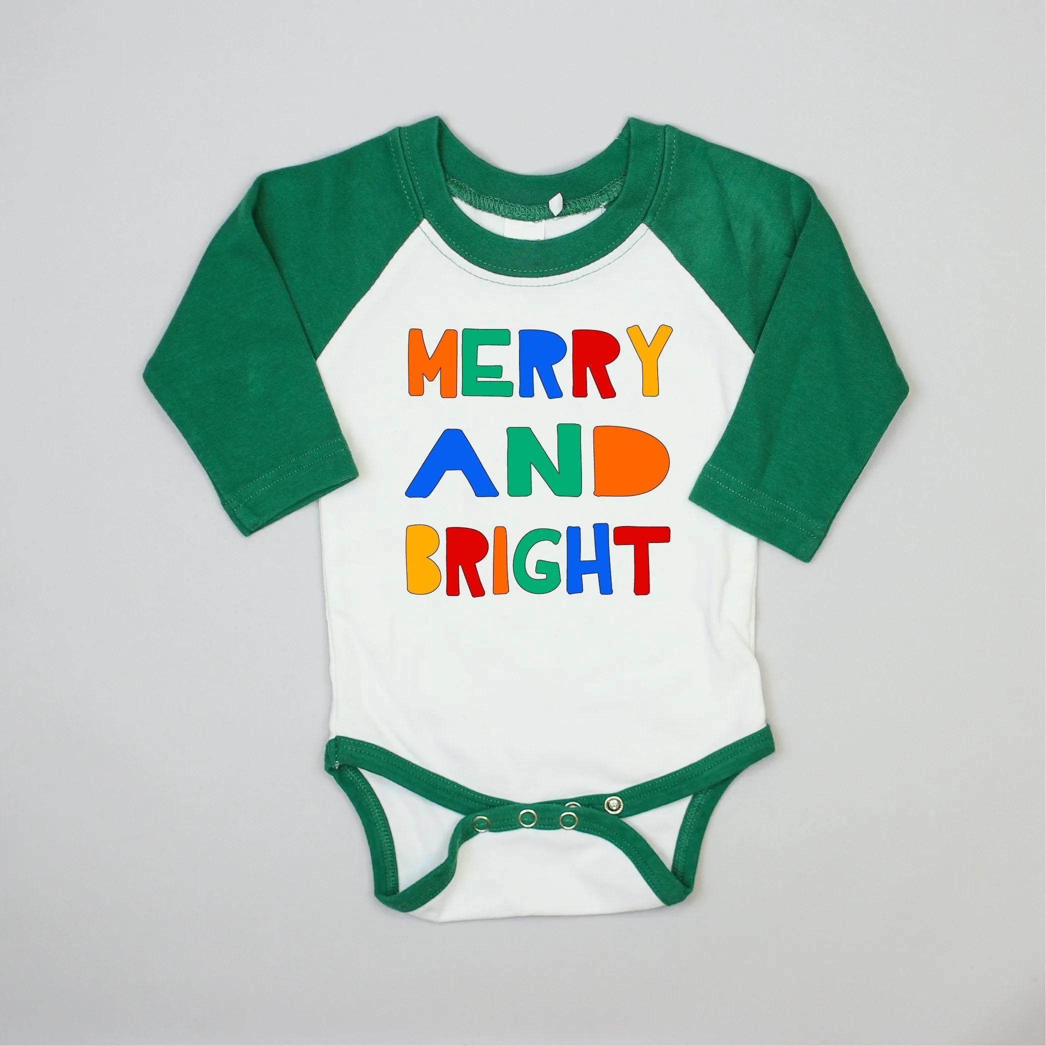 Merry & Bright | GREEN Raglan | Onesie or Tee
