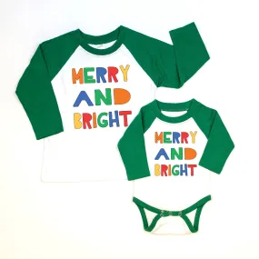 Merry & Bright | GREEN Raglan | Onesie or Tee