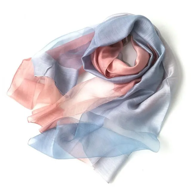 New Design Luxury Brand Women Foulard Gradient color dip dye Silk Purple Solid Scarf Elegant Shawl Long Wrap Sunscreen