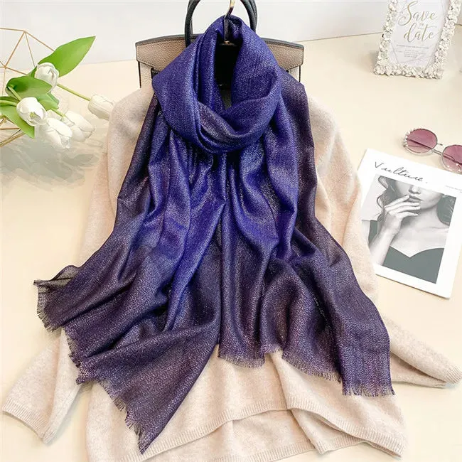 New Fashion Plain Ombre Lurex Glitter Viscose Scarf Shawl Lady High Quality Gradient Pashmina Fringe Stole Bufandas Muslim Hijab