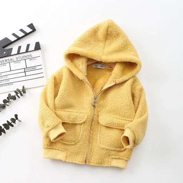 New Winter Childrens jacket Long Sleeve Coral Fleece Hoodie Jacket For Girls Warm