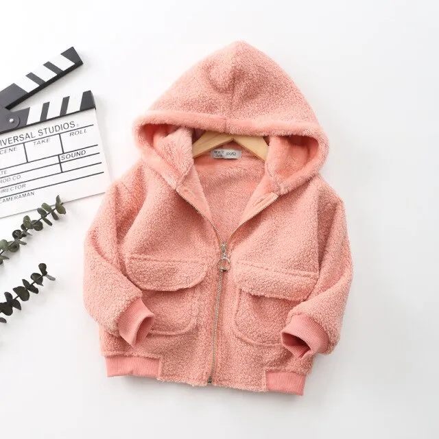 New Winter Childrens jacket Long Sleeve Coral Fleece Hoodie Jacket For Girls Warm