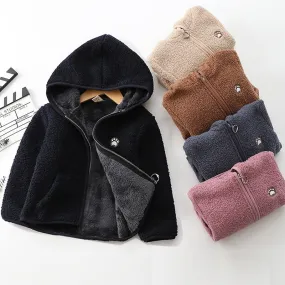 New Winter Childrens jacket Long Sleeve Coral Fleece Hoodie Jacket For Girls Warm