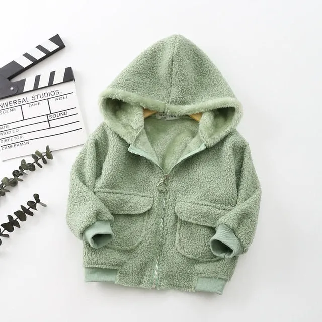 New Winter Childrens jacket Long Sleeve Coral Fleece Hoodie Jacket For Girls Warm