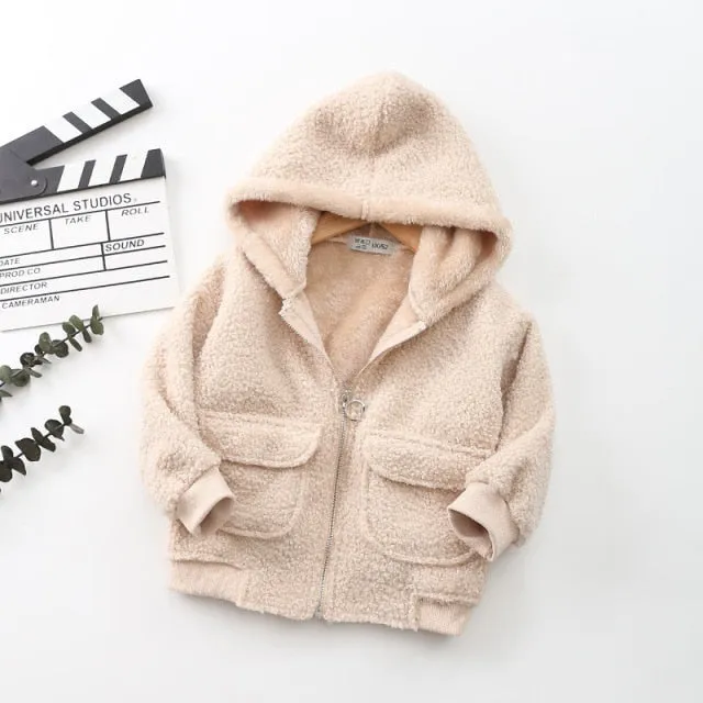 New Winter Childrens jacket Long Sleeve Coral Fleece Hoodie Jacket For Girls Warm