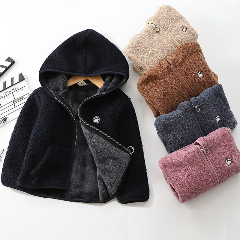 New Winter Childrens jacket Long Sleeve Coral Fleece Hoodie Jacket For Girls Warm