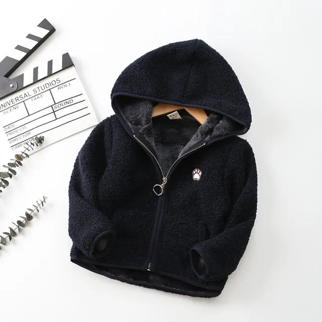 New Winter Childrens jacket Long Sleeve Coral Fleece Hoodie Jacket For Girls Warm