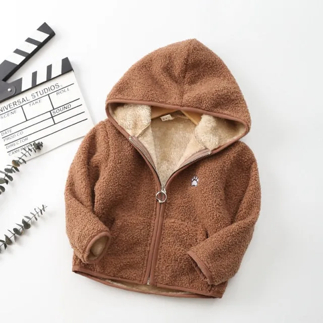 New Winter Childrens jacket Long Sleeve Coral Fleece Hoodie Jacket For Girls Warm