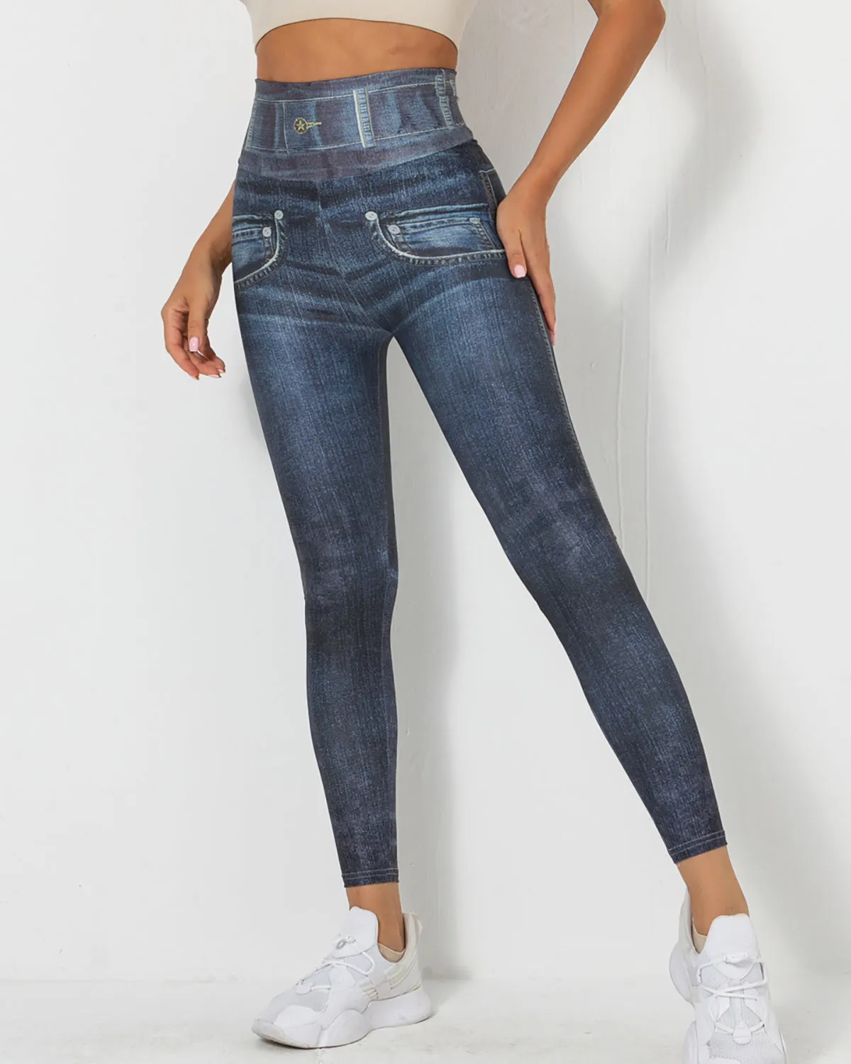 Normani Faux Denim Scrunch Leggings - Navy Drawers