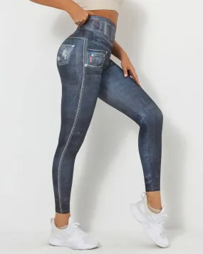 Normani Faux Denim Scrunch Leggings - Navy Drawers