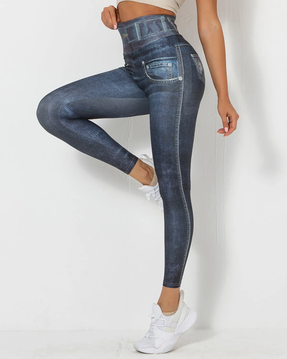 Normani Faux Denim Scrunch Leggings - Navy Drawers