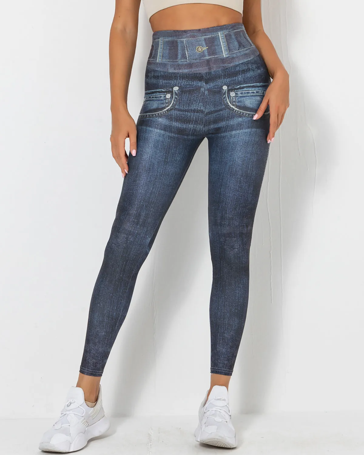 Normani Faux Denim Scrunch Leggings - Navy Drawers