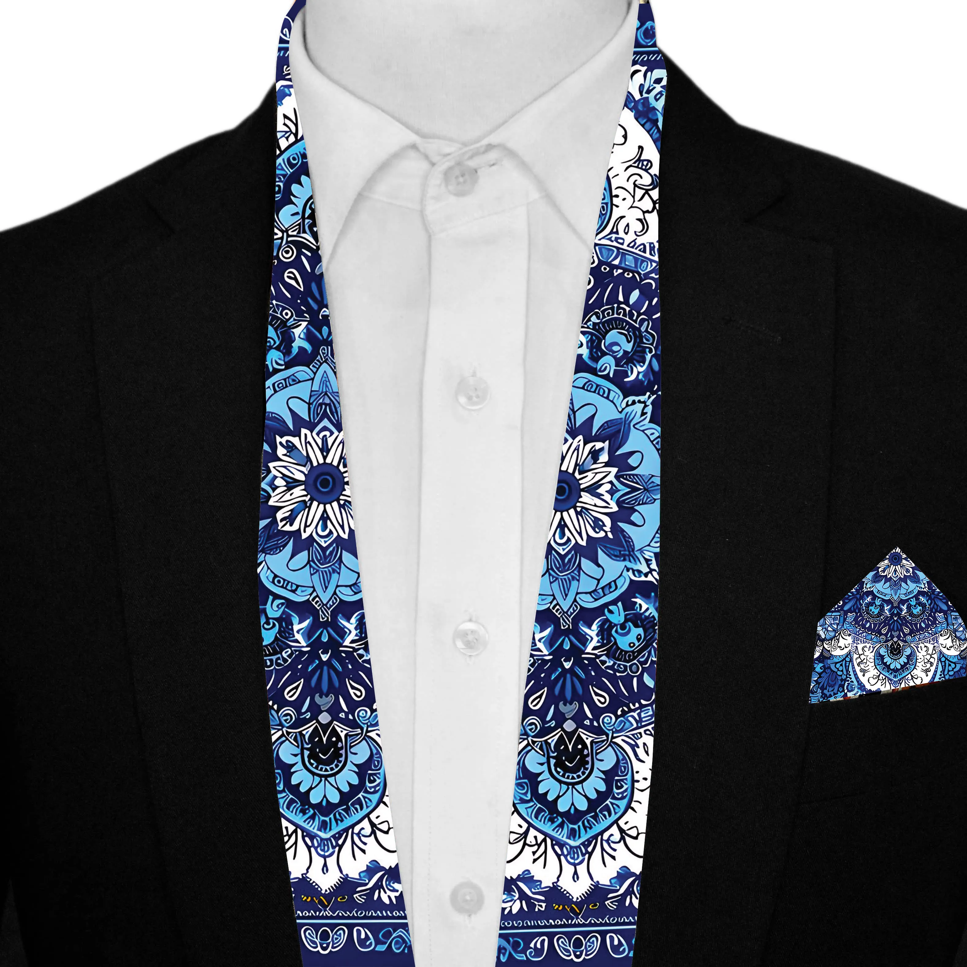 PAKISTAN BRAND SCARF AND POCKET SQUARE SET -  CIRCULAR MANDALA
