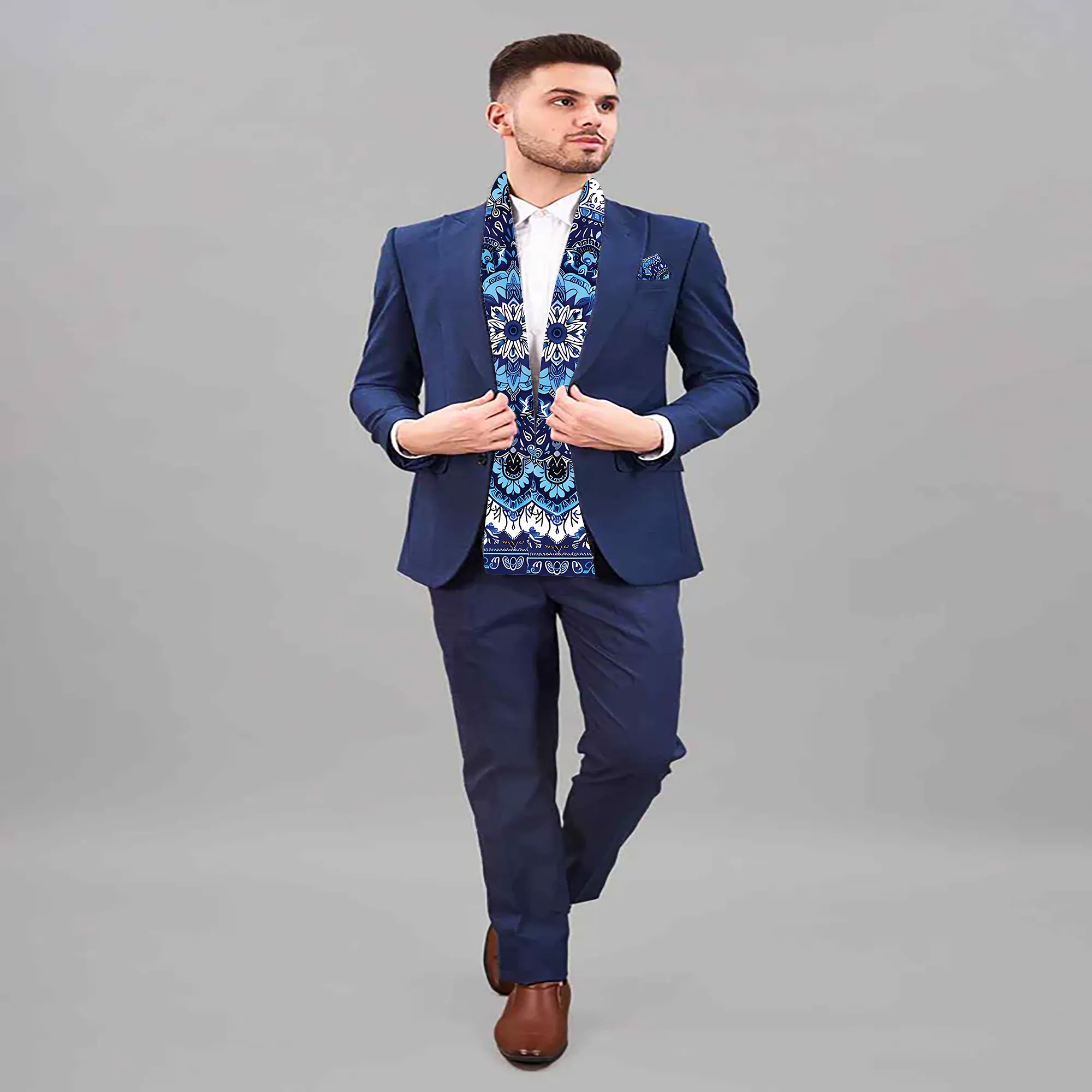 PAKISTAN BRAND SCARF AND POCKET SQUARE SET -  CIRCULAR MANDALA