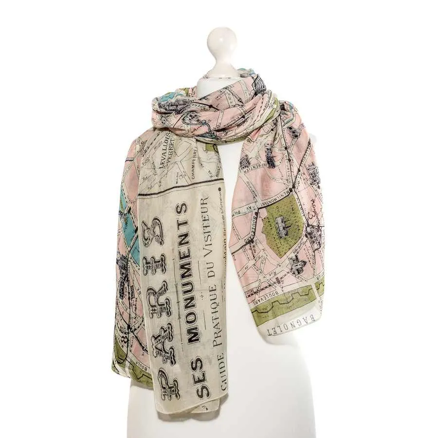 Paris Street Map Monuments Scarf