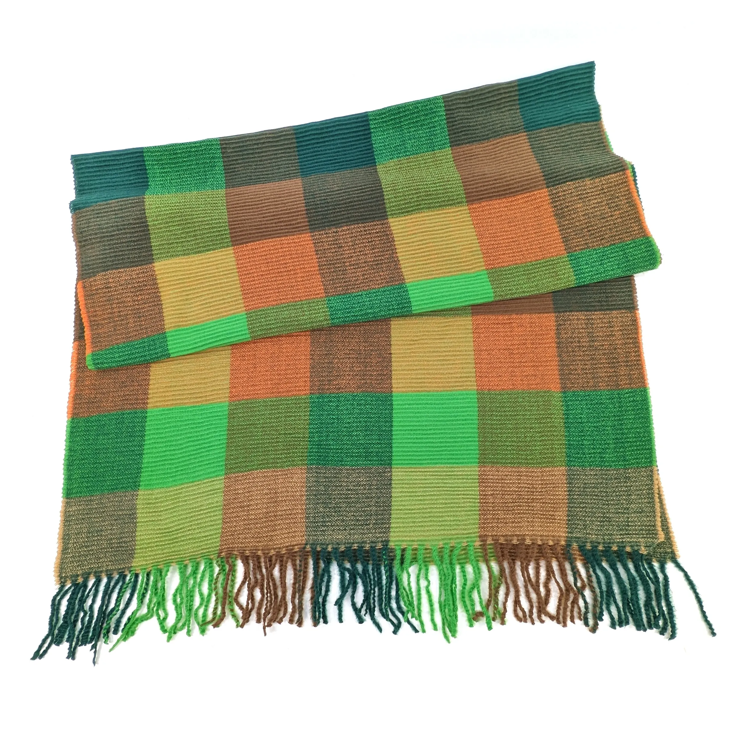 Podvis - Crinkle Squares Scarf (65x180cm) - Greens