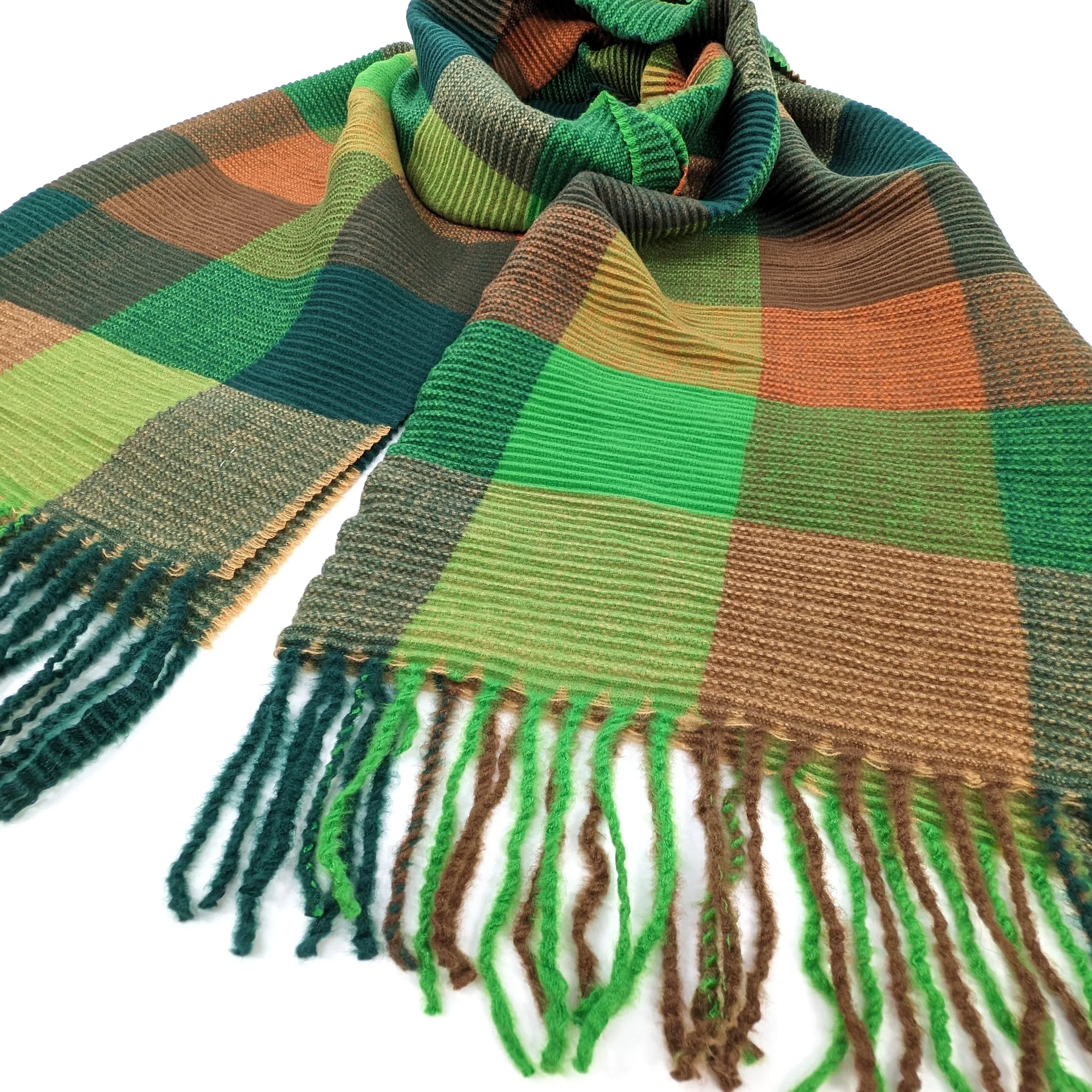 Podvis - Crinkle Squares Scarf (65x180cm) - Greens