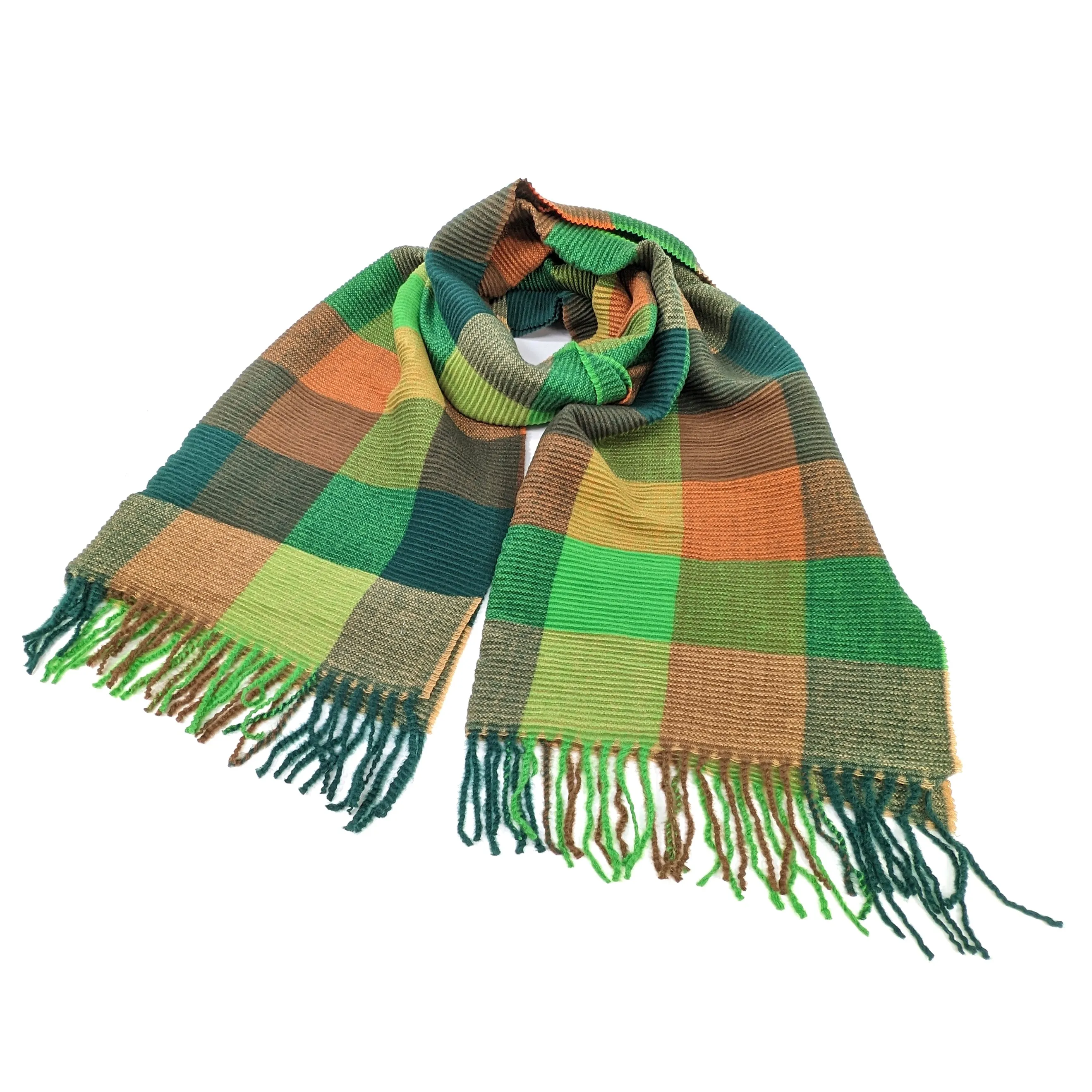 Podvis - Crinkle Squares Scarf (65x180cm) - Greens