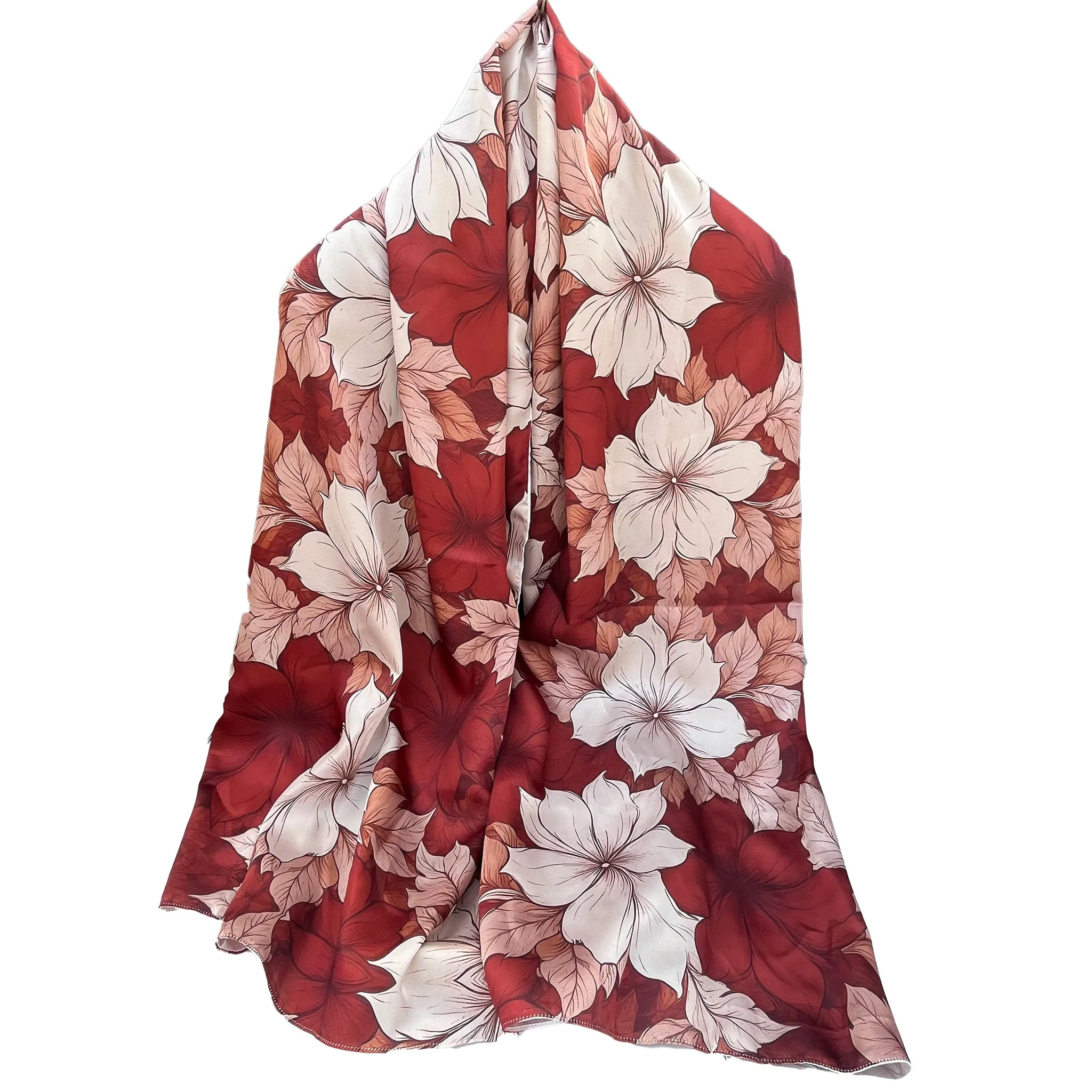 PREMIUM LUXURY PRINTED WOMEN HIJAB SCARF DUPATTA - BROWN & WHITE FLOWERS