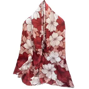 PREMIUM LUXURY PRINTED WOMEN HIJAB SCARF DUPATTA - BROWN & WHITE FLOWERS