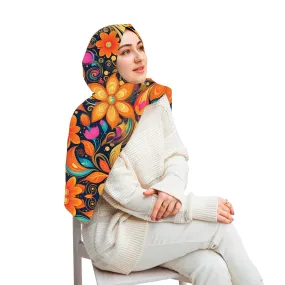PREMIUM LUXURY PRINTED WOMEN HIJAB SCARF DUPATTA -  ORANGE BLACK FLORAL