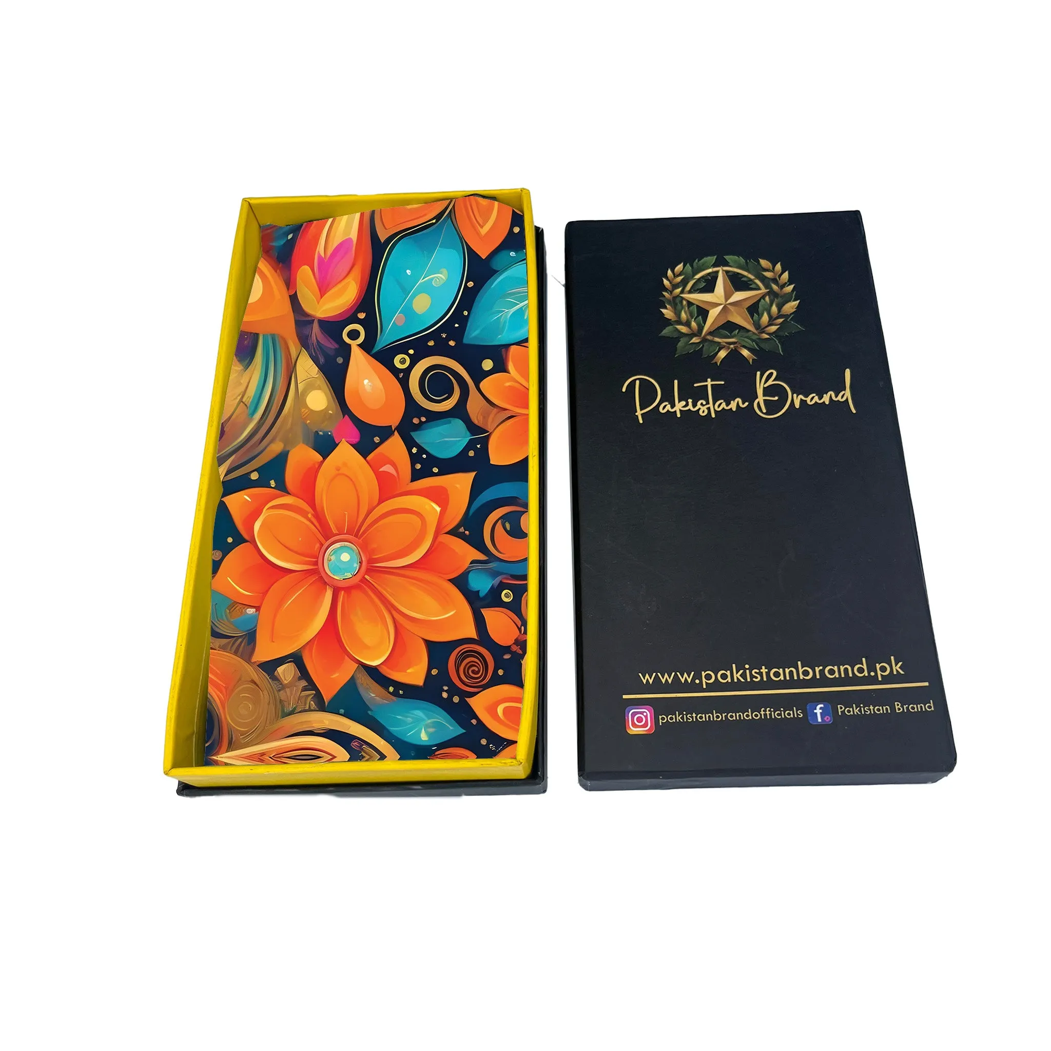 PREMIUM LUXURY PRINTED WOMEN HIJAB SCARF DUPATTA -  ORANGE BLACK FLORAL