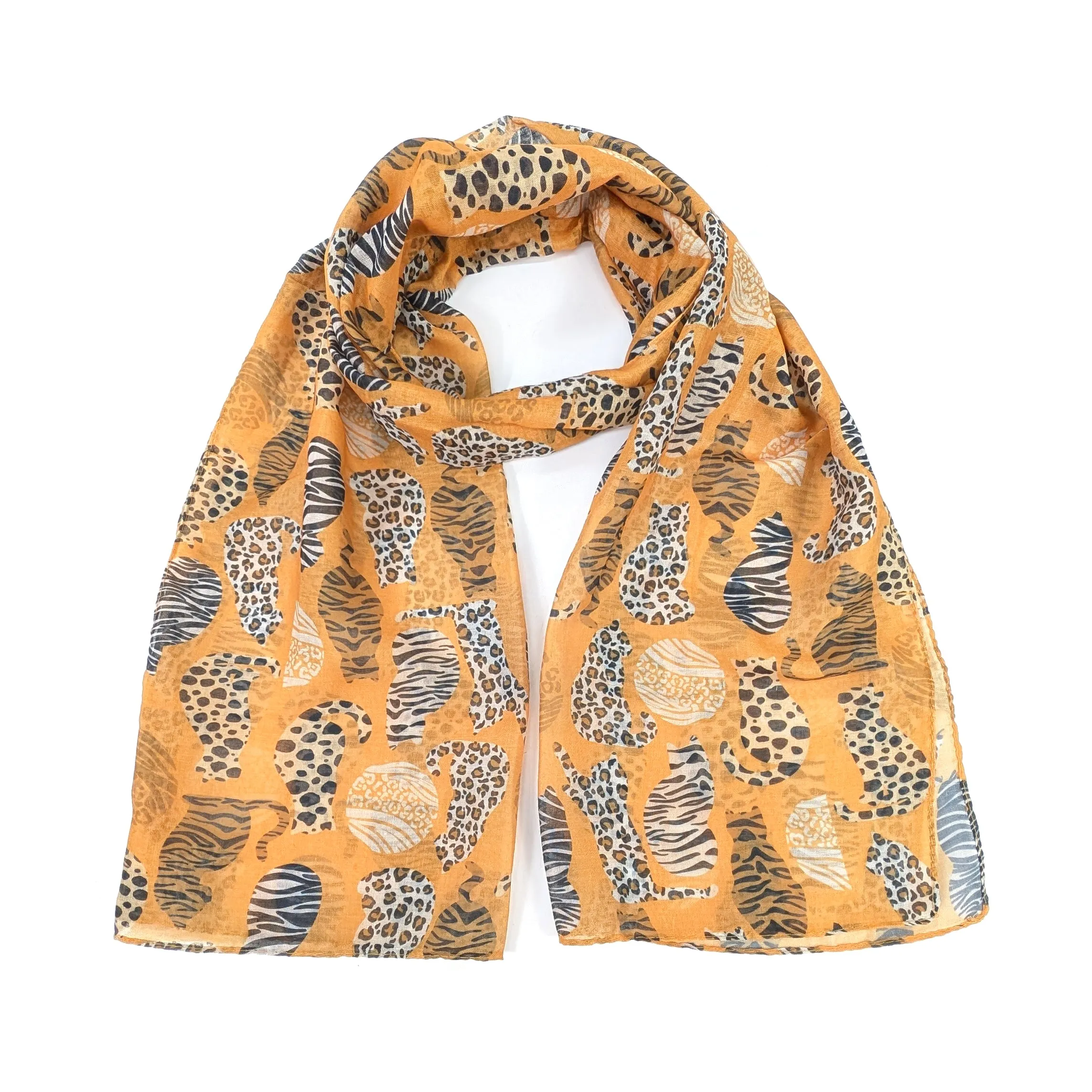 Prespa - Animal Print Cat Scarf (50x180cm) - Mustard