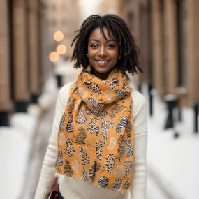 Prespa - Animal Print Cat Scarf (50x180cm) - Mustard