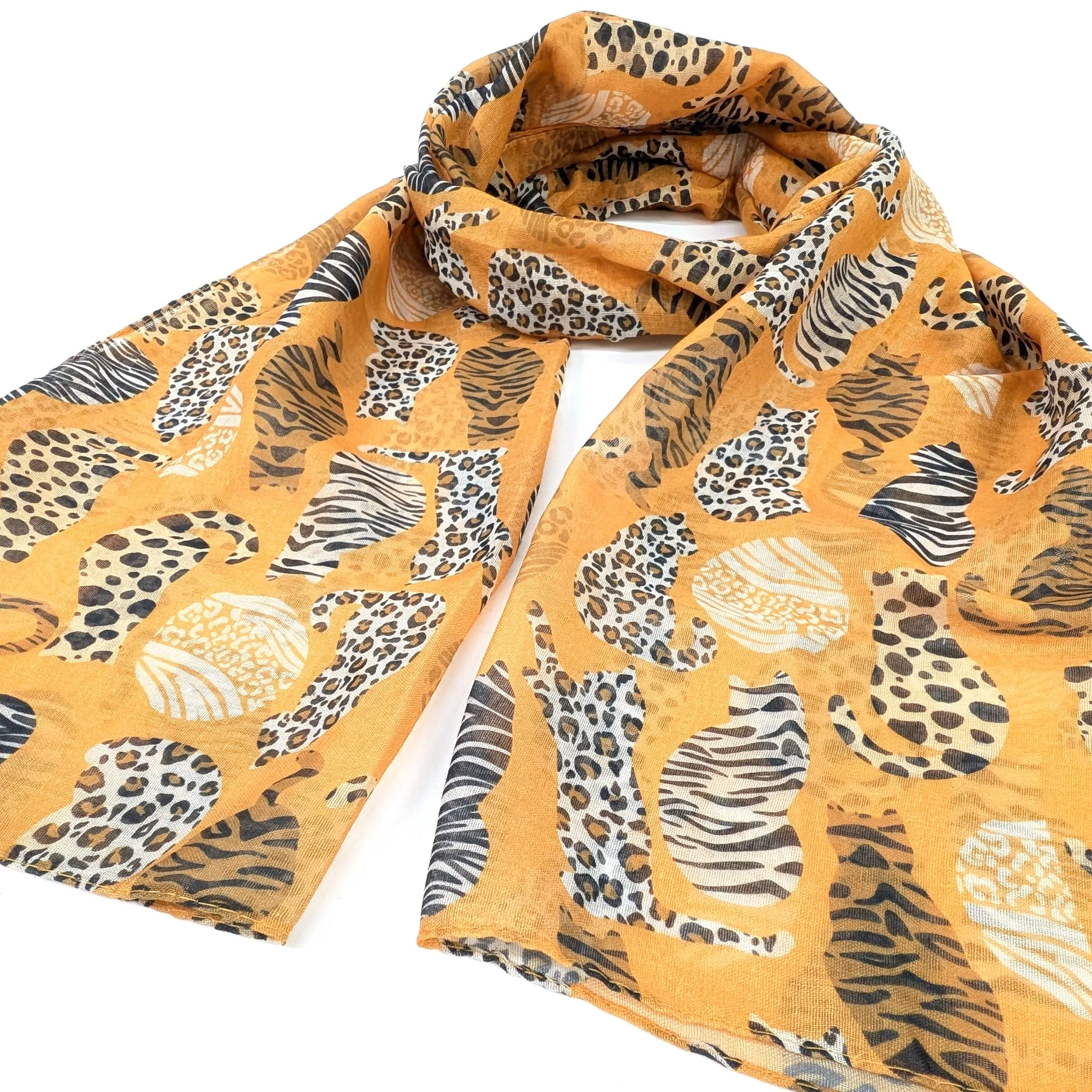 Prespa - Animal Print Cat Scarf (50x180cm) - Mustard