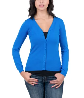 Real Cashmere Cobalt Blue Cashmere Blend WomensV-Neck Cardigan