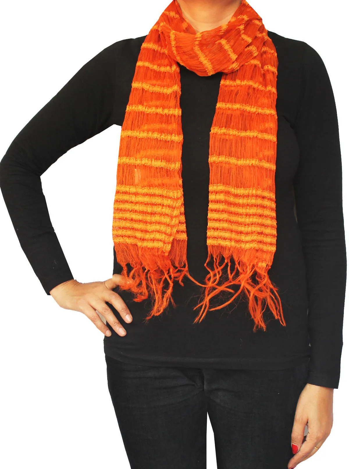 Silk Blended Fashion Scarf Womens Neck Wrap Gift (Orange, 66 x 16 inches)