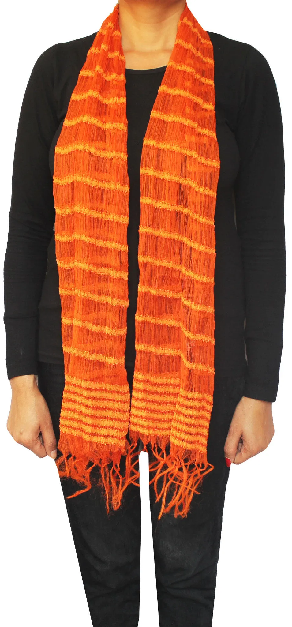 Silk Blended Fashion Scarf Womens Neck Wrap Gift (Orange, 66 x 16 inches)