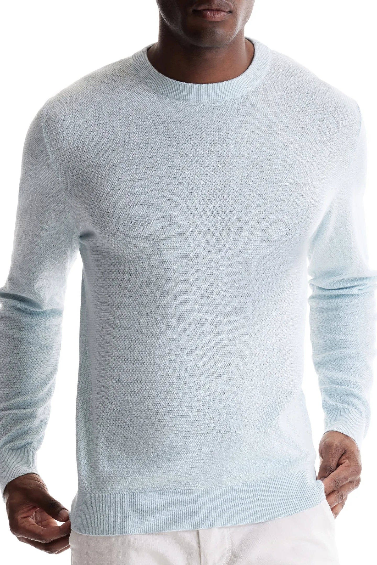 Soft Cloth Crewneck Sweater in Birdseye Jersey - Blue Light