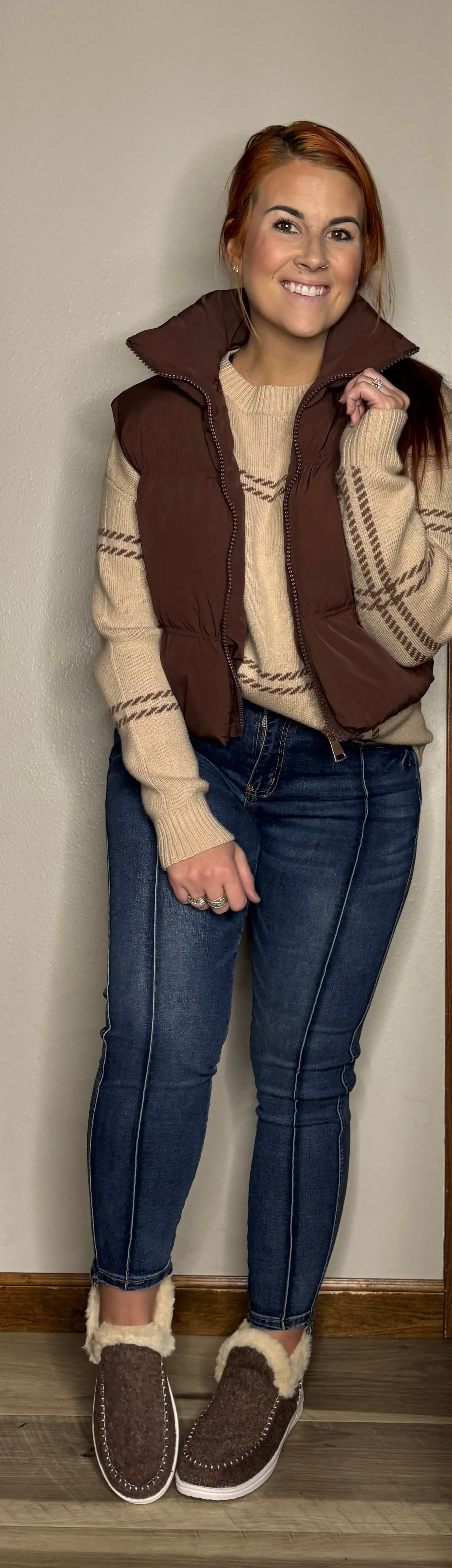Soft Knit Khaki/Brown Striped Sweater