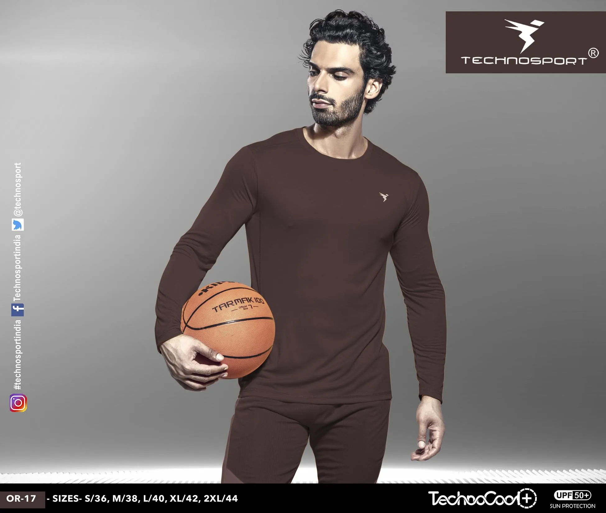 TechnoSport Crew Neck Full Sleeve Dry Fit T Shirt for Men OR-17 (Burgundy)