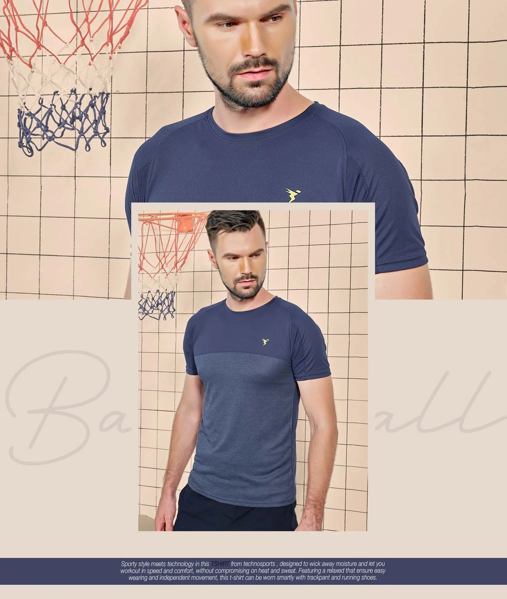 TechnoSport Crew Neck Half Sleeve Dry Fit T Shirt for Men P-516 (Spanish Blue)