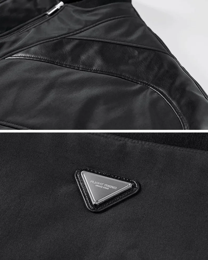 Techwear PU Patchwork Warm Bomber Jacket