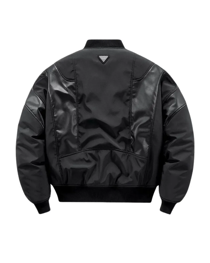 Techwear PU Patchwork Warm Bomber Jacket
