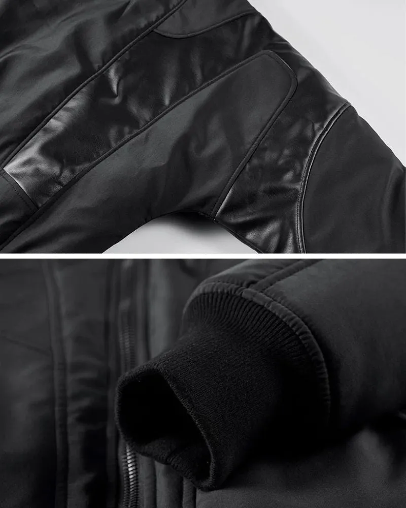 Techwear PU Patchwork Warm Bomber Jacket