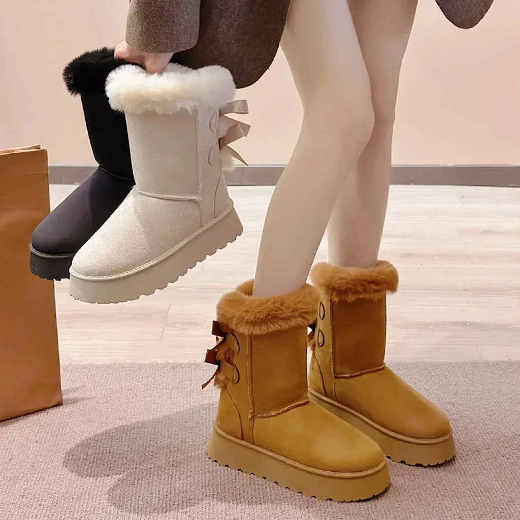 Thick Plush Thick Sole Non-slip Solid Button Retro Snow Boot