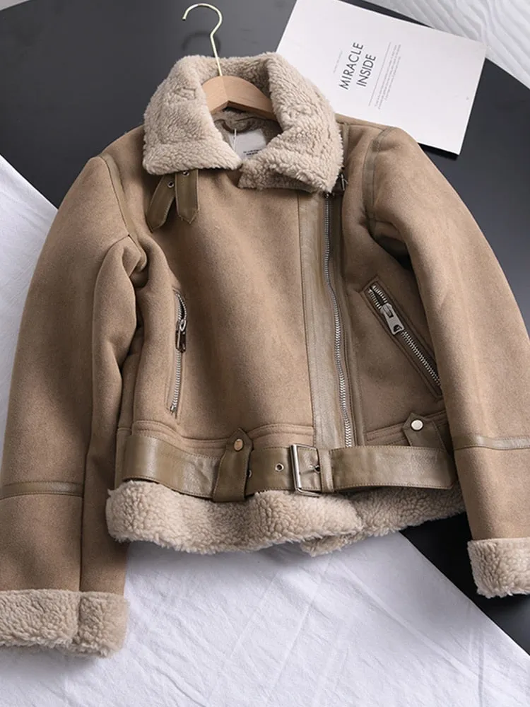 Thick Warm Leather and Suede Short Coat