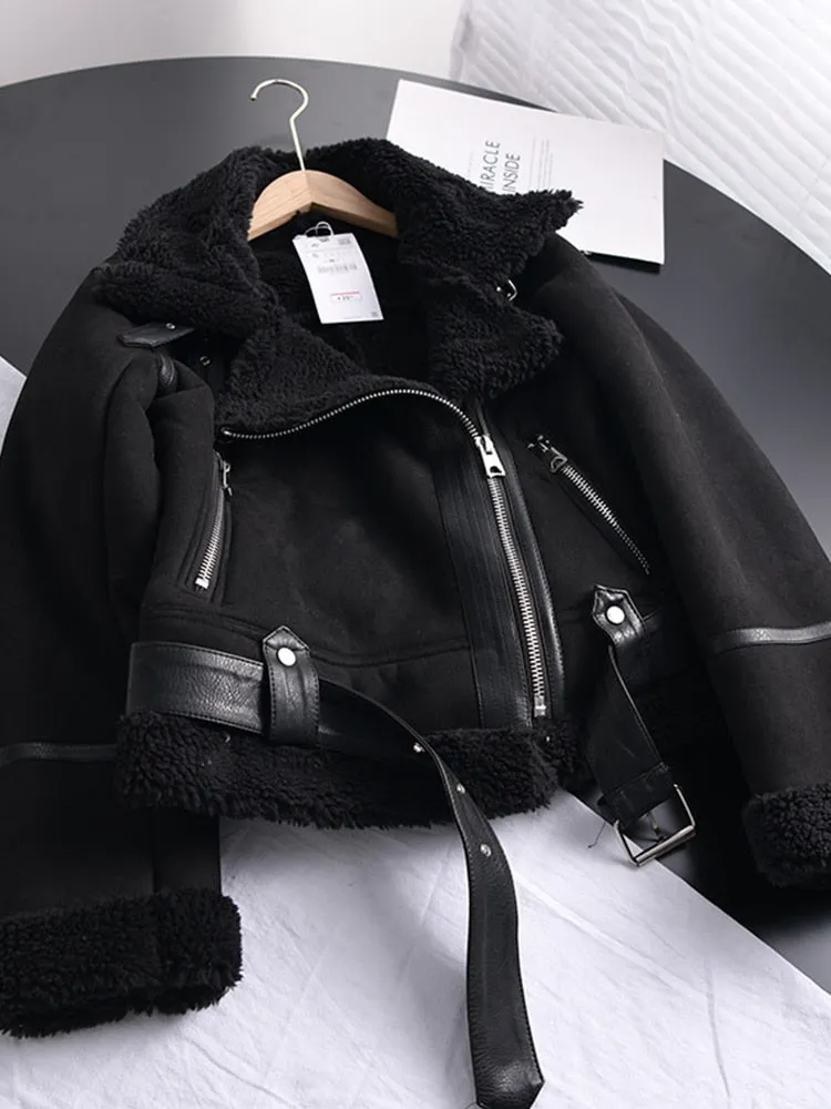 Thick Warm Leather and Suede Short Coat