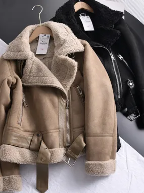 Thick Warm Leather and Suede Short Coat
