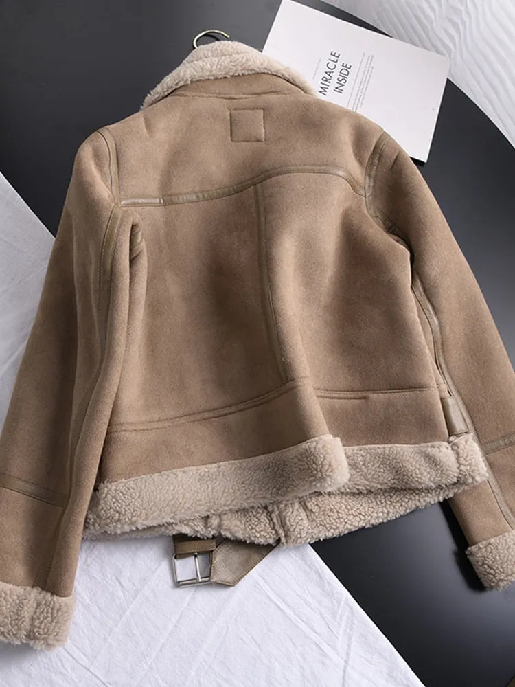 Thick Warm Leather and Suede Short Coat