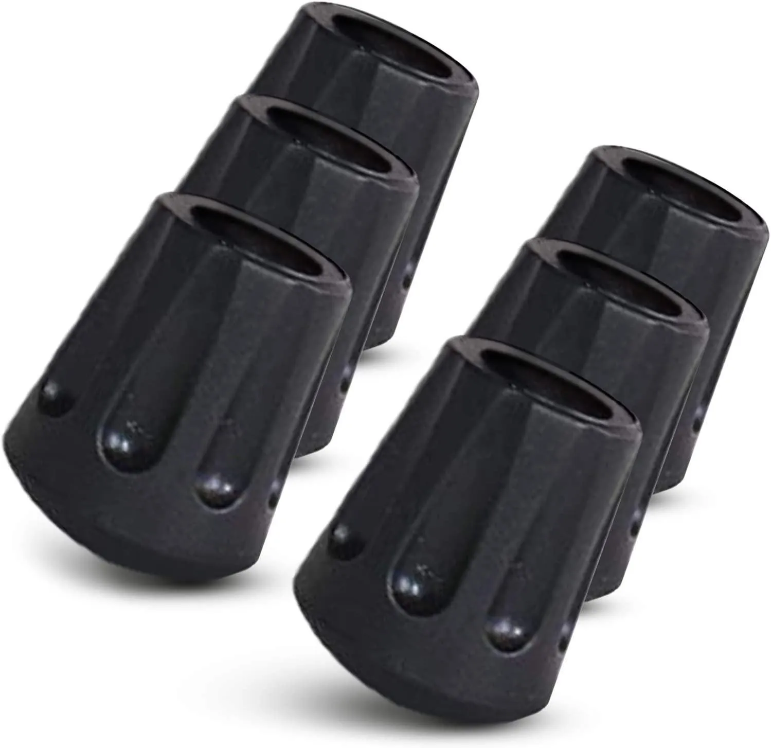 Trail Buddy Walking Stick Tips - Pack of 6 Replacement Rubber Cane Tips Fit Most Trekking & Hiking Poles w/ Shock Absorption, Grip & Traction Protectors - 11mm Diameter