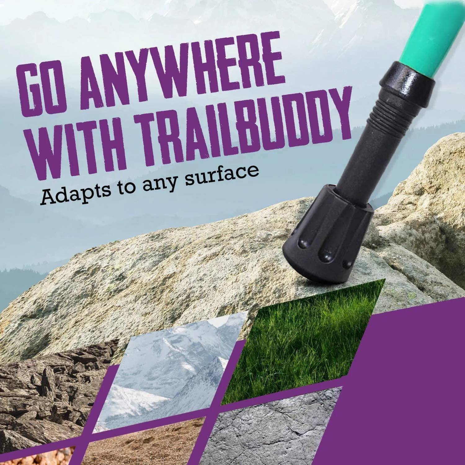 Trail Buddy Walking Stick Tips - Pack of 6 Replacement Rubber Cane Tips Fit Most Trekking & Hiking Poles w/ Shock Absorption, Grip & Traction Protectors - 11mm Diameter